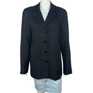 Women's Black Textured Silk Blazer Jacket‎ Button Front Business Casual Size 10